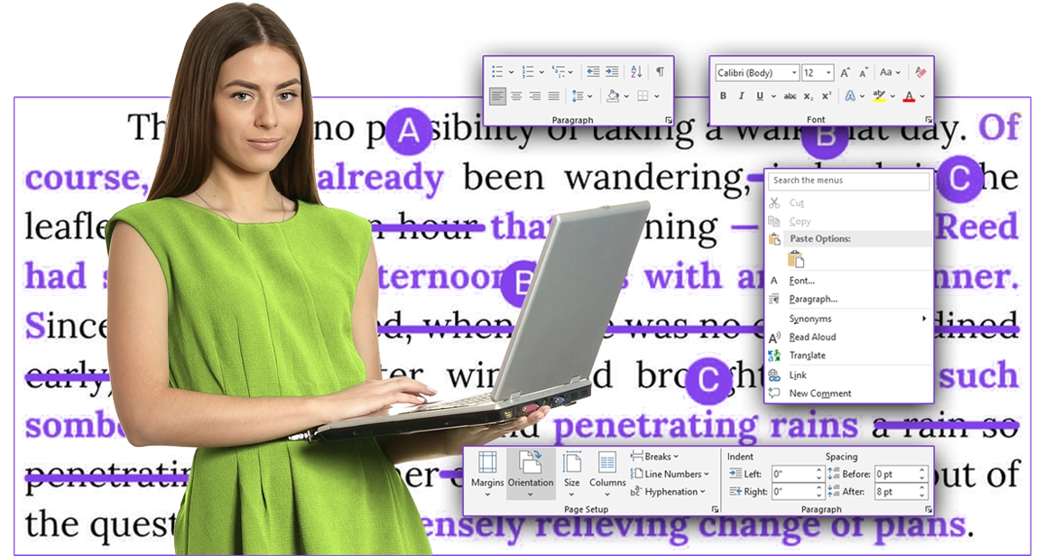 Line editor refining sentences in a manuscript