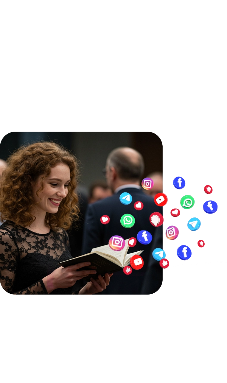 Author sharing her book across social media